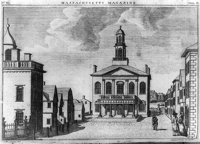 photo shows a black and white illustration of the salem courthouse